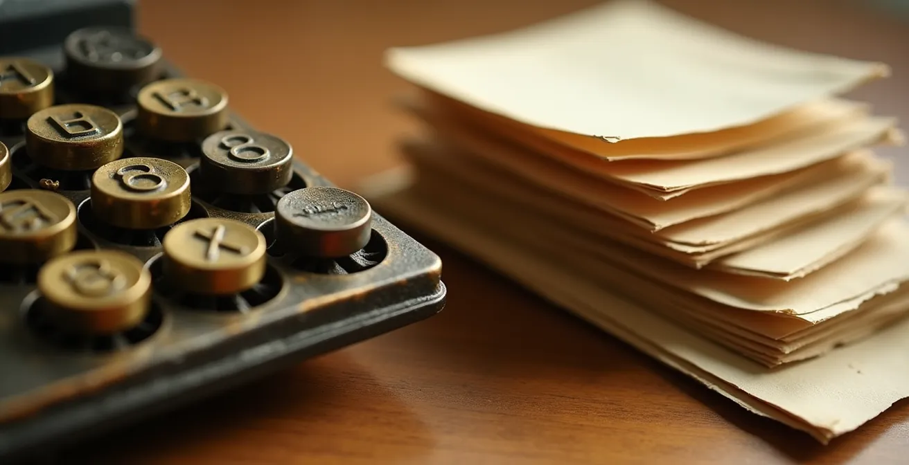 Calculatrice vintage et documents de retraite sur bureau en bois