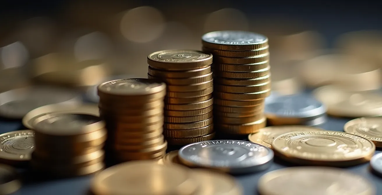 Vue macro de pièces empilées symbolisant la consolidation financière