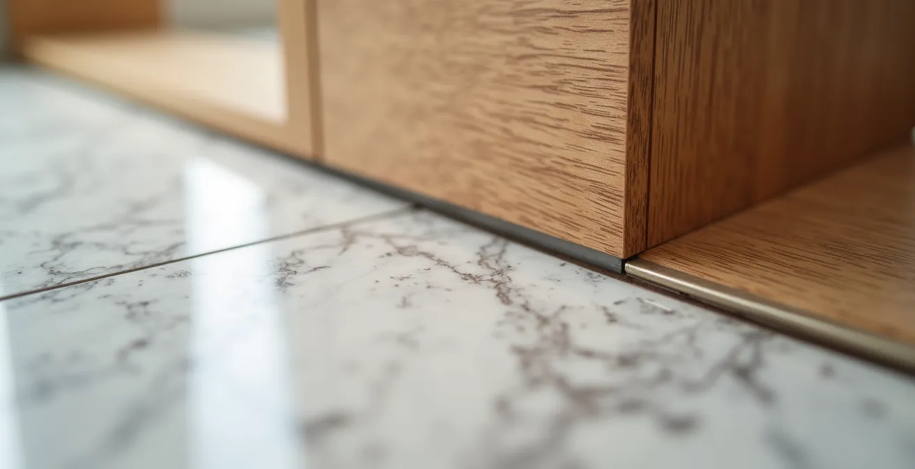 Gros plan sur des détails de finition d'une rénovation haut de gamme avec matériaux nobles