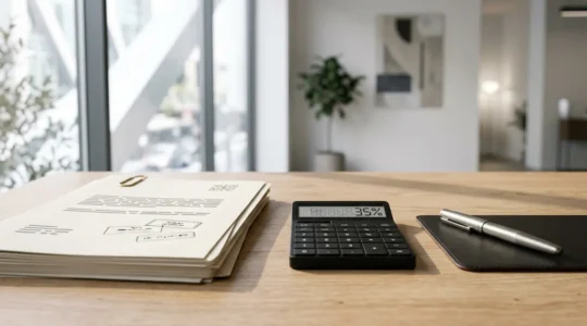 Bureau avec dossier de crédit immobilier et documents HCSF pour analyse des dérogations