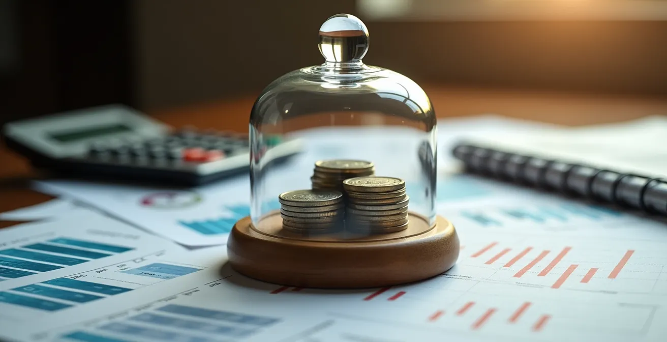 Vue d'ensemble d'une épargne de précaution avec calculatrice et graphiques financiers