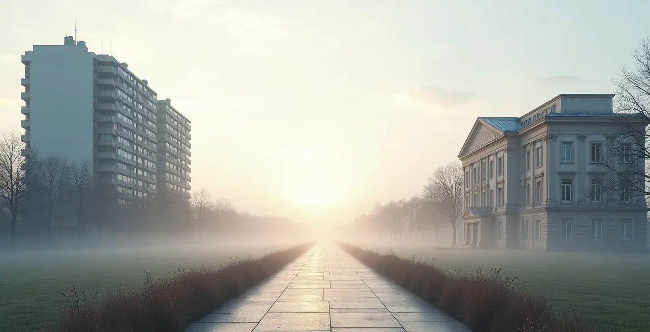 Graphique symbolique montrant l'évolution de la valeur d'un bien neuf versus ancien dans le temps