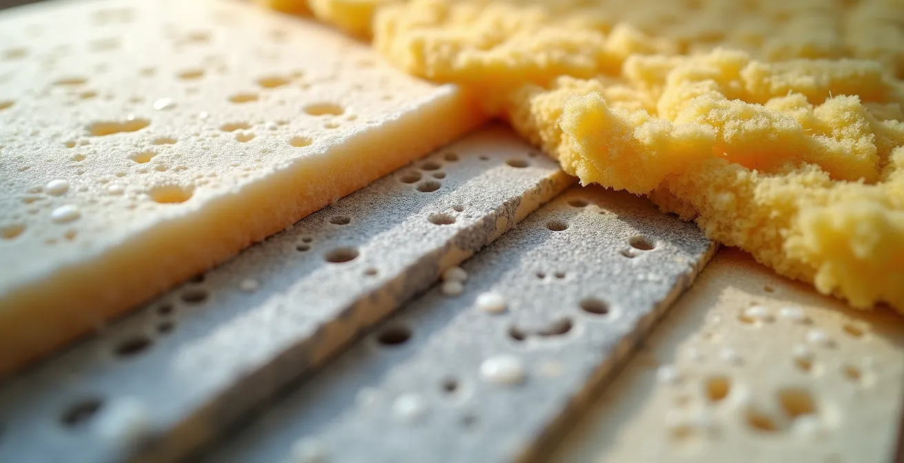 Coupe transversale d'un mur avec différentes épaisseurs d'isolation