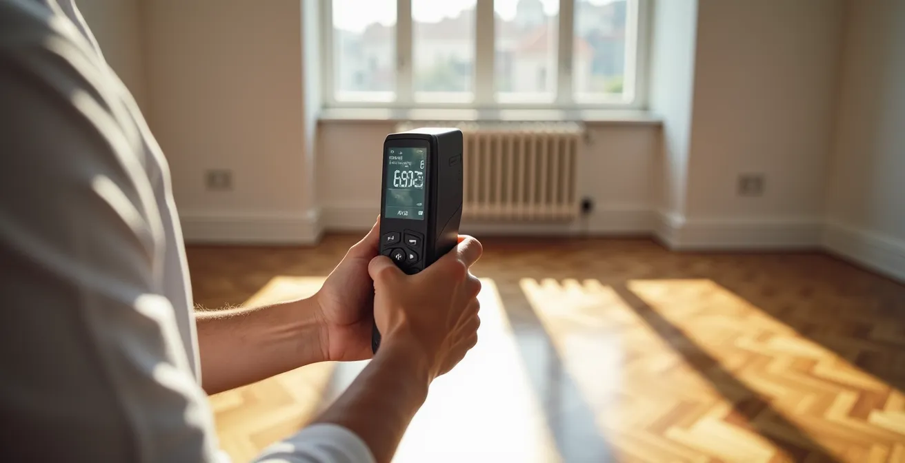 Mesure professionnelle d'une surface avec télémètre laser dans un appartement