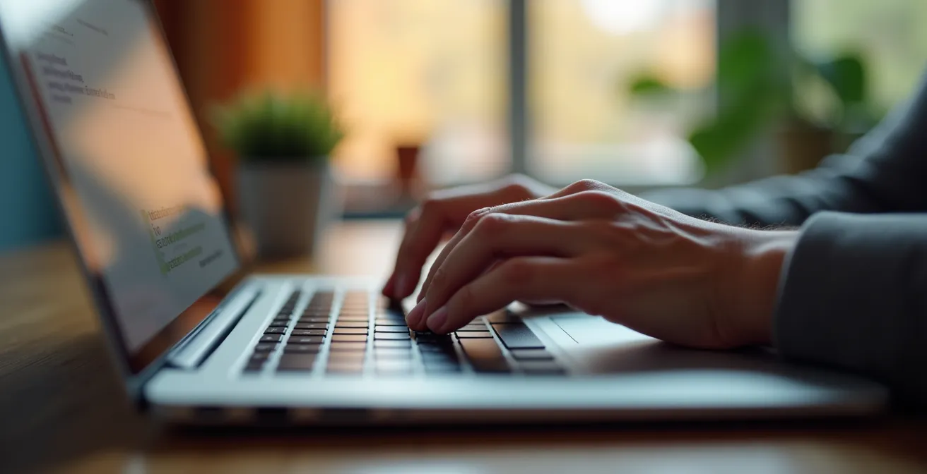 Personne consultant les modalités de caution sur un site de réservation via un ordinateur portable.