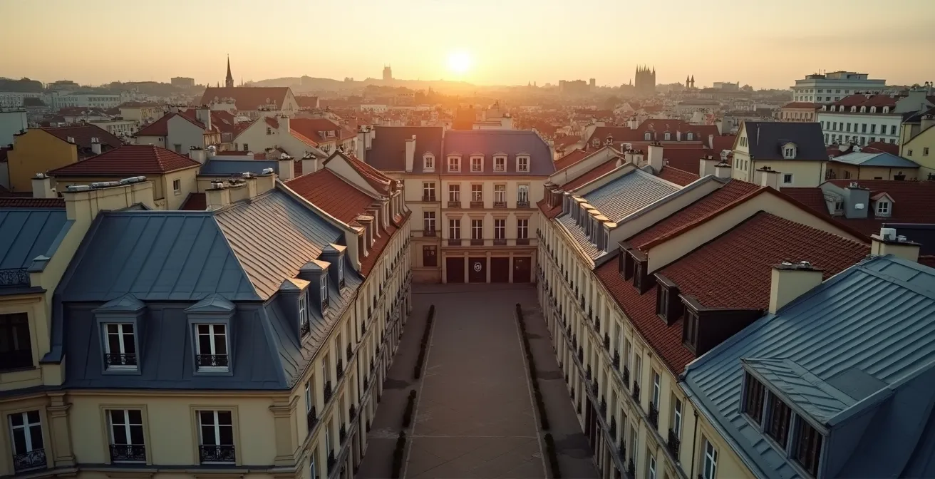 Vue d'ensemble d'un quartier historique avec plusieurs immeubles restaurés illustrant la diversification patrimoniale