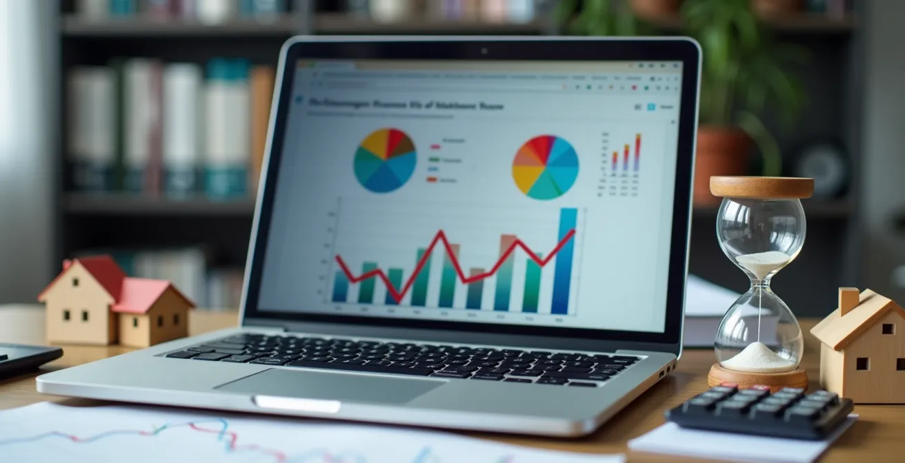 Écran d'ordinateur montrant un tableur de suivi des déficits fonciers avec graphiques colorés